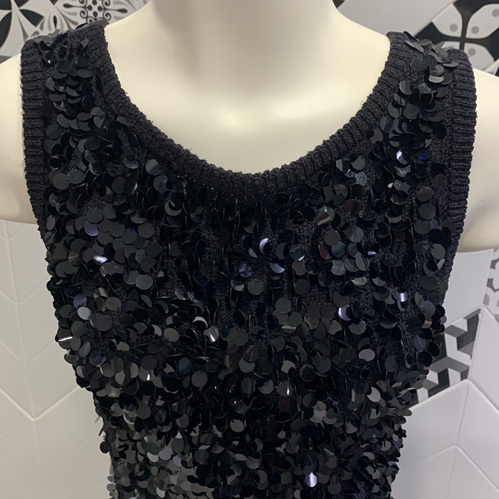 Like 🆕🌸VTG 90’ Beautiful Hand Sewn Sequins Little Black Dress - Picture 8 of 17